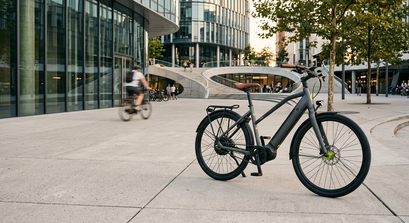 Modernes schwarzes E-Bike an einem urbanen Platz